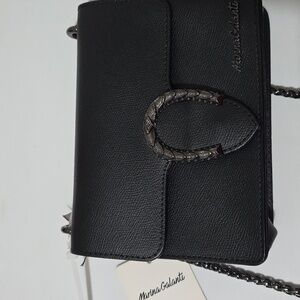 Marina Galanti Vera Pelle Real Leather Italy Black Handbag Chain